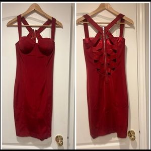 Red body con dress